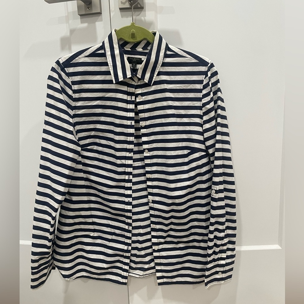 EUC Talbots navy and white striped blouse, 12P
